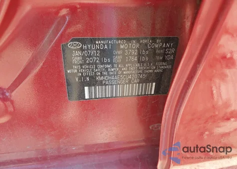 2012 Hyundai Elantra Gls (Ulsan Plant) из США, поврежденный, VIN KMHDH4AE5CU420745